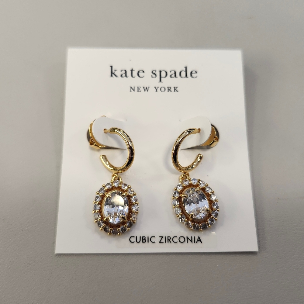 NWT Kate Spade Victoria Clear/Gold Huggies Earrings